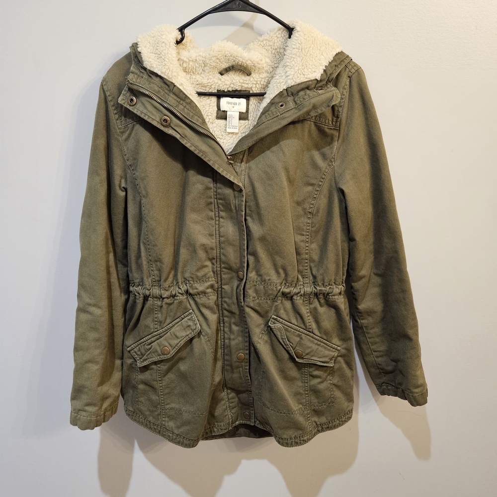 Forever 21 Olive Utility Jacket with Sherpa Lining
